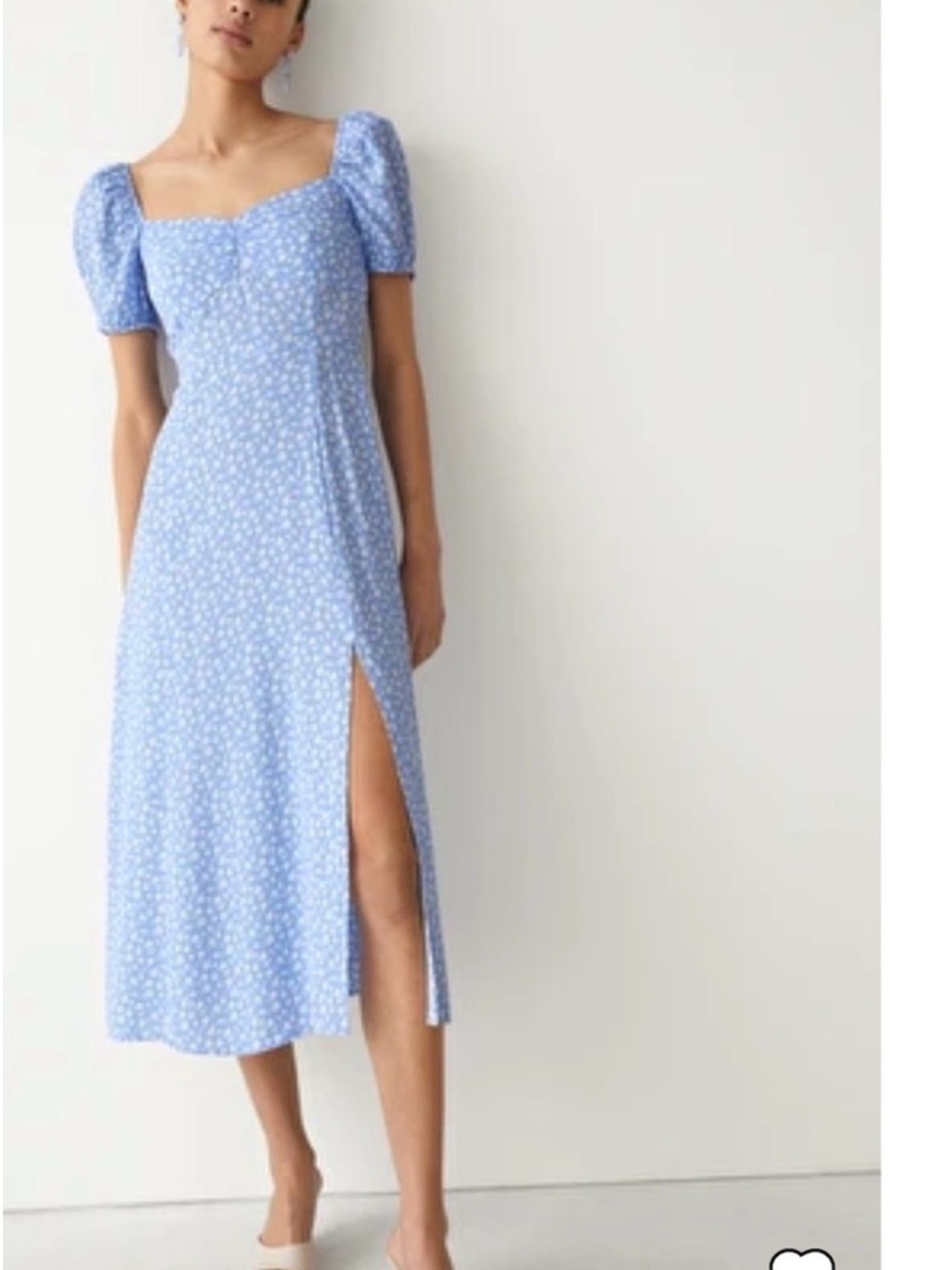 & Other Stories Sky Blue Floral Midi Dress with Puff Sleeves and Side Slit 12